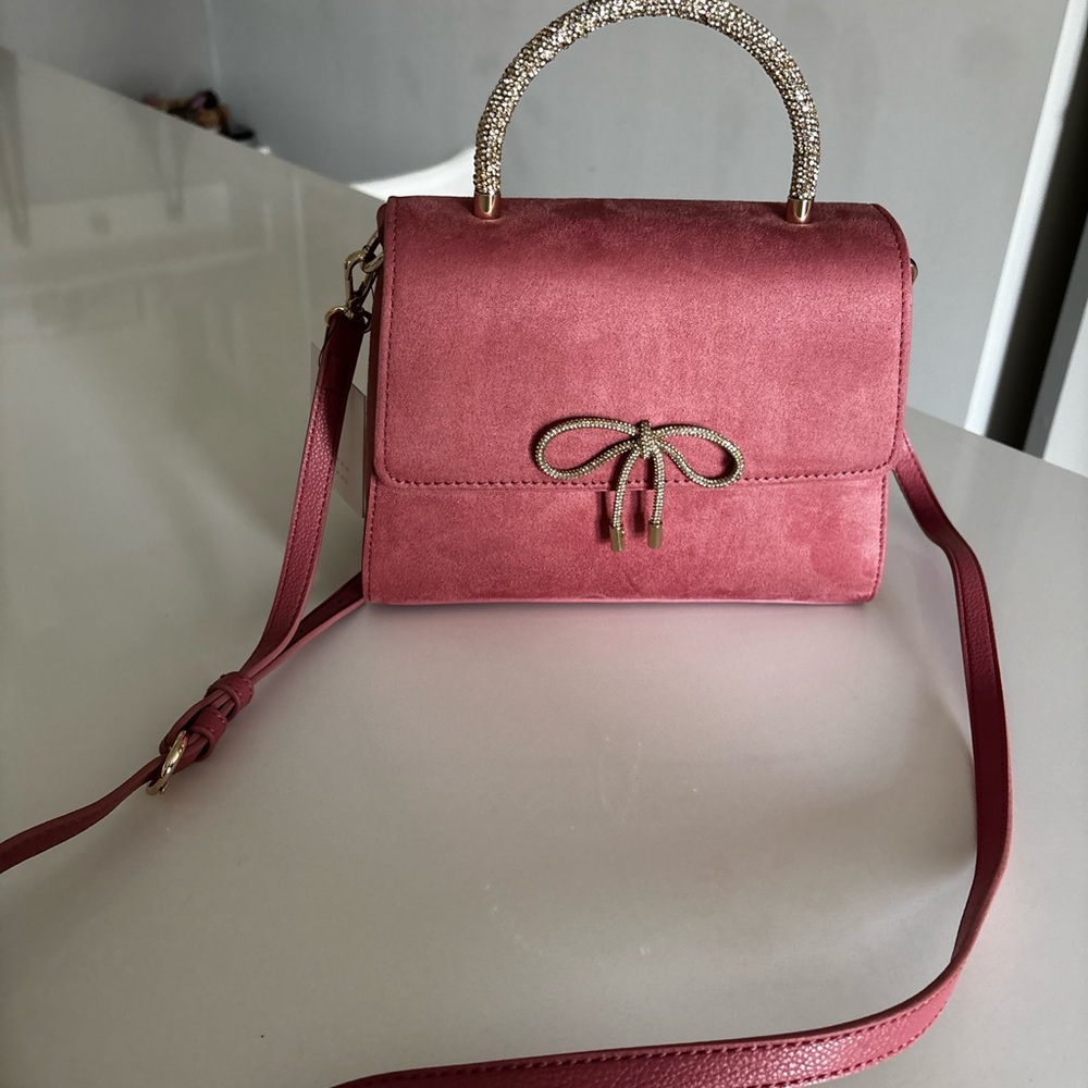 Mauve Pink Crossbody Purse with Rhinestone Handle